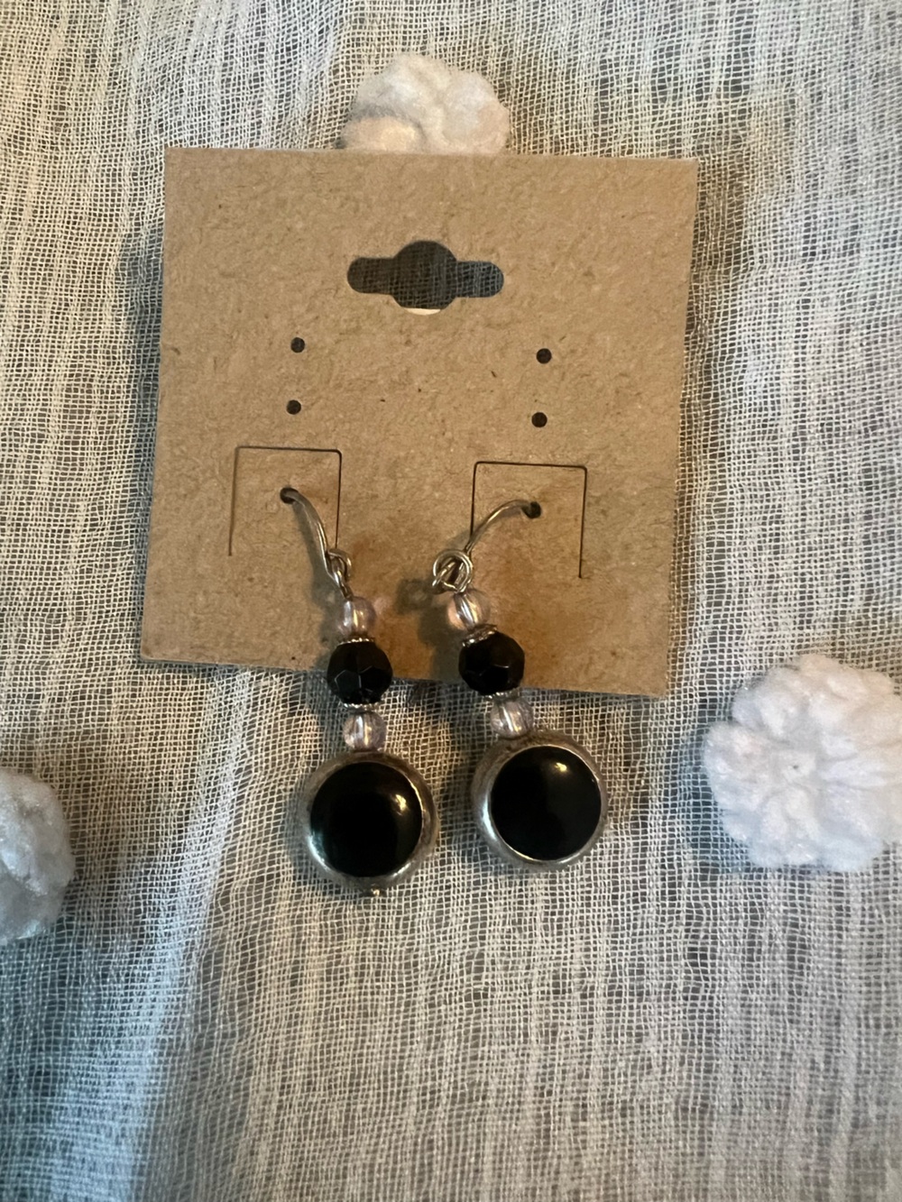 Classic Black Drop Earrings with Silver Accents